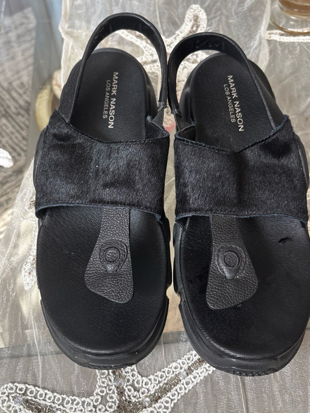 Mark Nason Black Textured Slingback Sandals